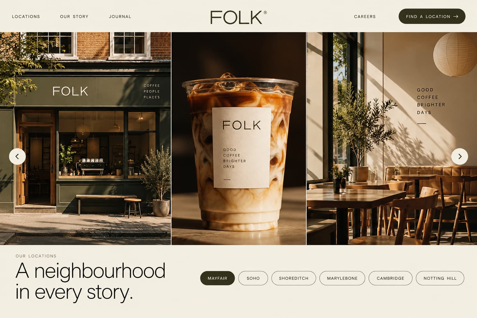 FOLK Coffee editorial landing page