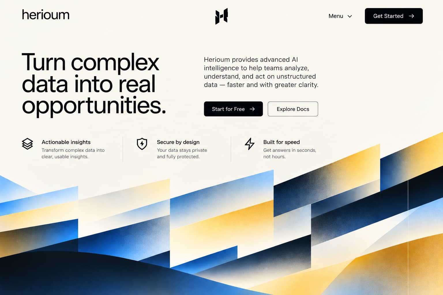 Herioum AI data insights landing page