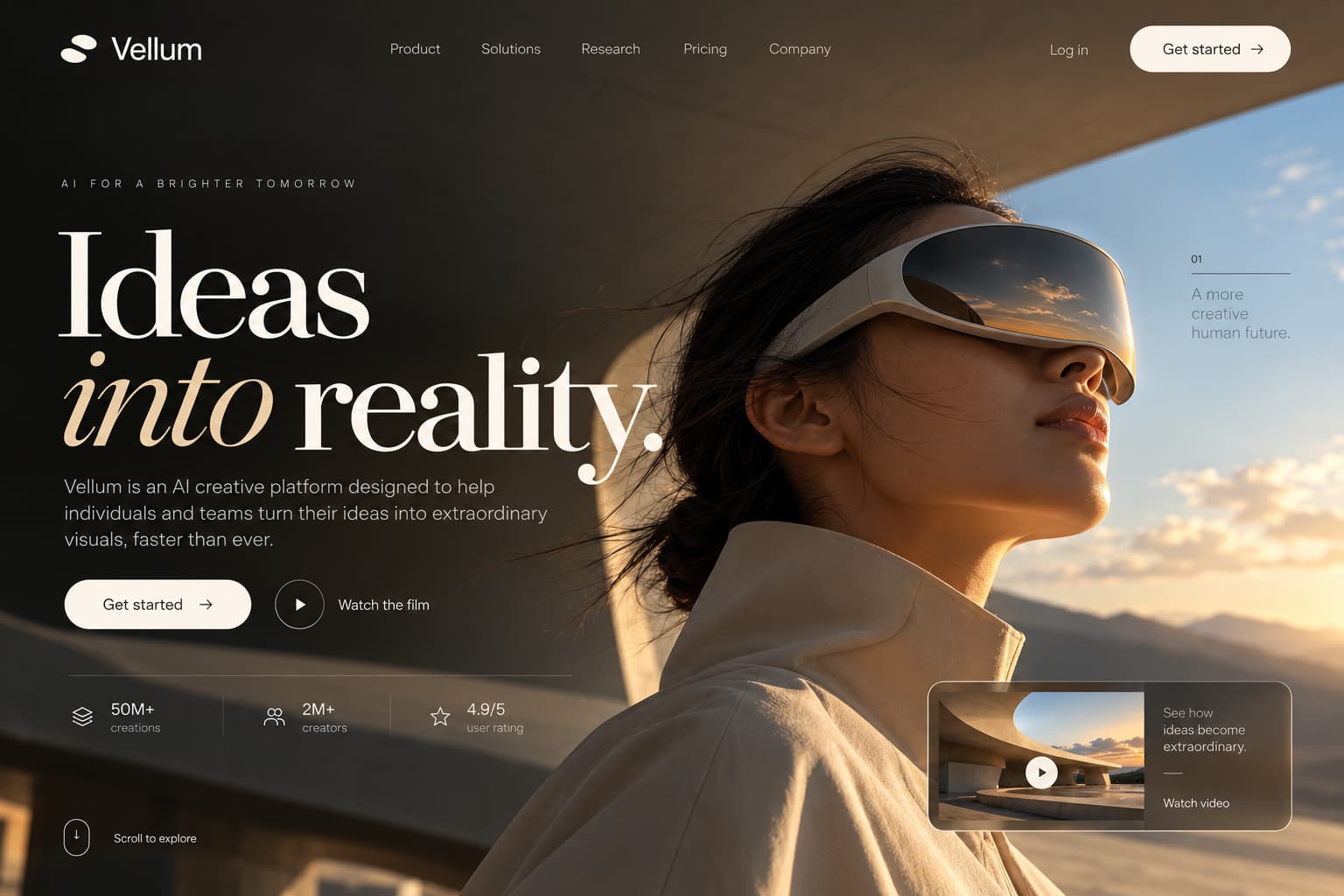 Vellum AI creative platform landing page