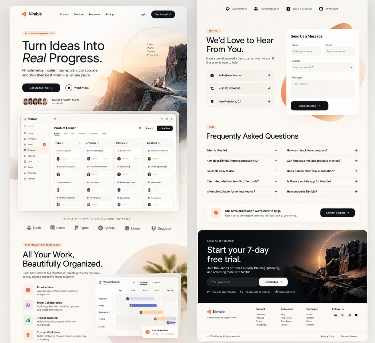 Nimble SaaS landing page
