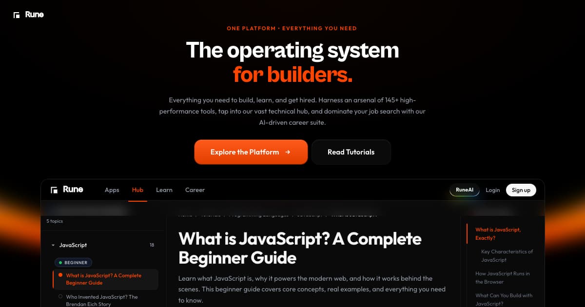 Rune developer platform landing page