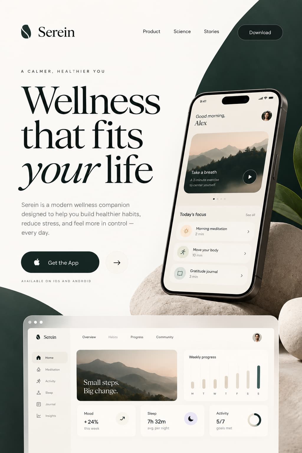 Serein wellness app hero