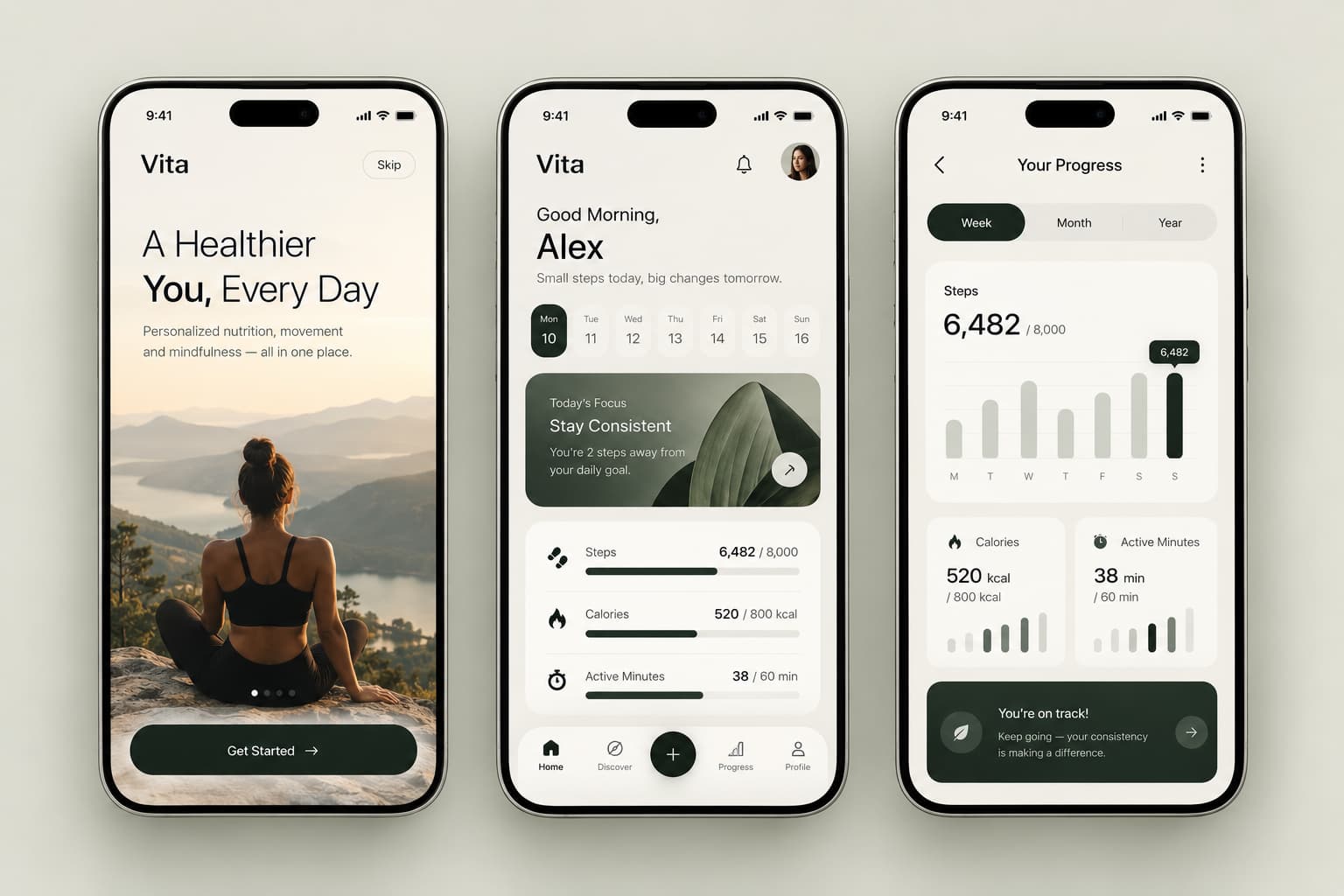 Vita wellness app screens
